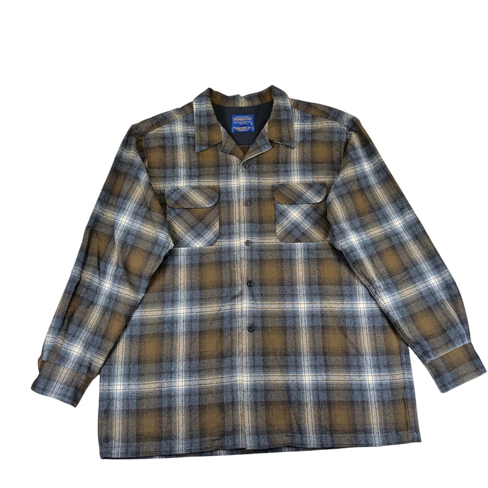 Pendleton Board Shirt Jac Mens XL Brown Plaid Virgin Wool Flannel NA022-31394